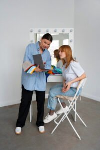 colorimetry specialist with client colored fabric swaps 1
